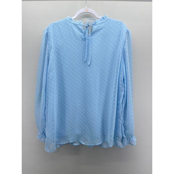 Light Blue Swiss Dot Mock Neck Long Sleeve Blouse‎ - Picture 2 of 2